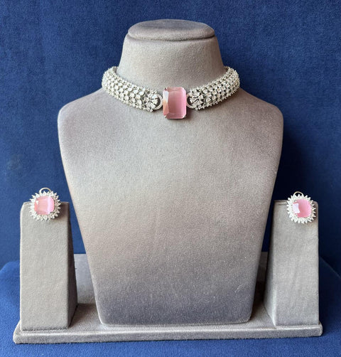 Beautiful Diamond and Baby Pink stone Choker style set