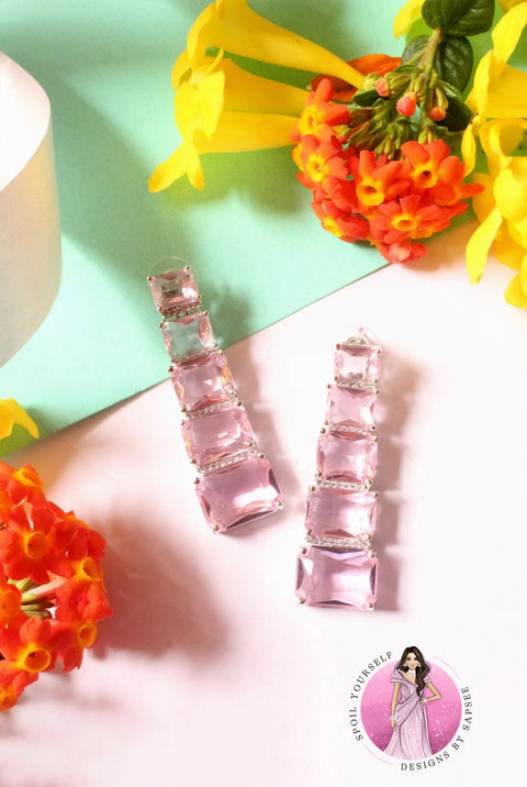 Pink Square Crystal Earrings