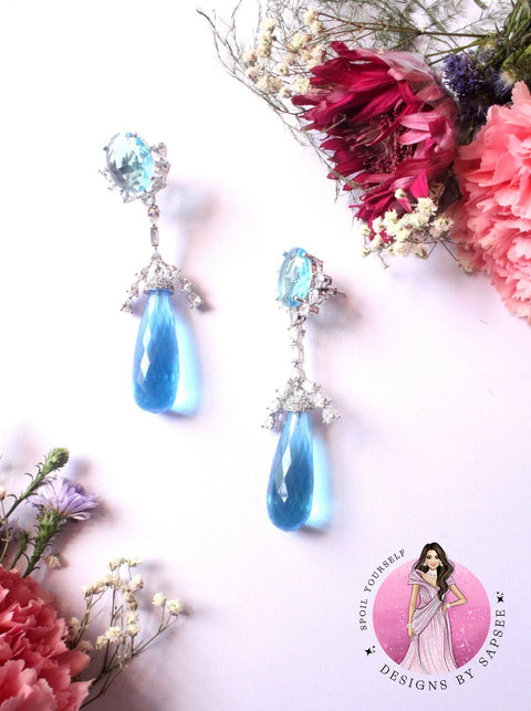 Aquamarine, opal and diamond earrings
