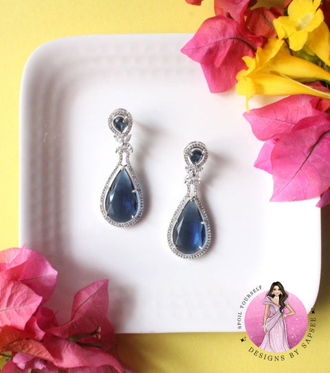 Diamond Blue Stone Earrings