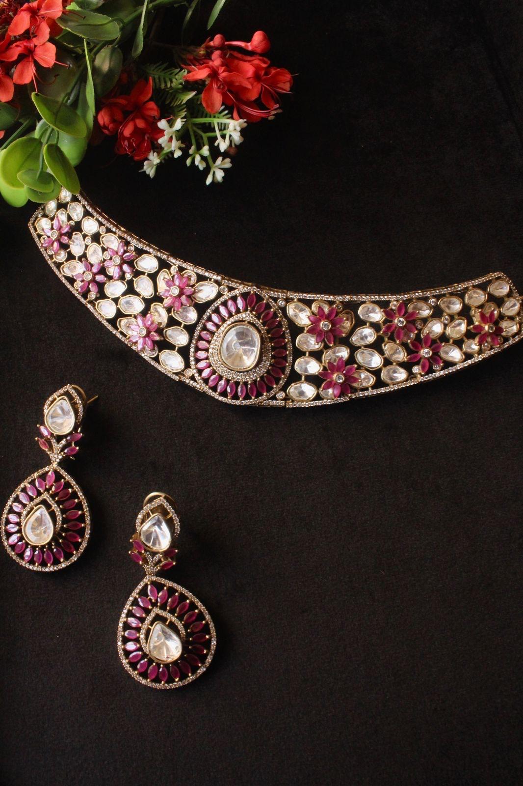 Elegant Ruby with Polki Set - one-of-a-kind Indian bridal jewellery